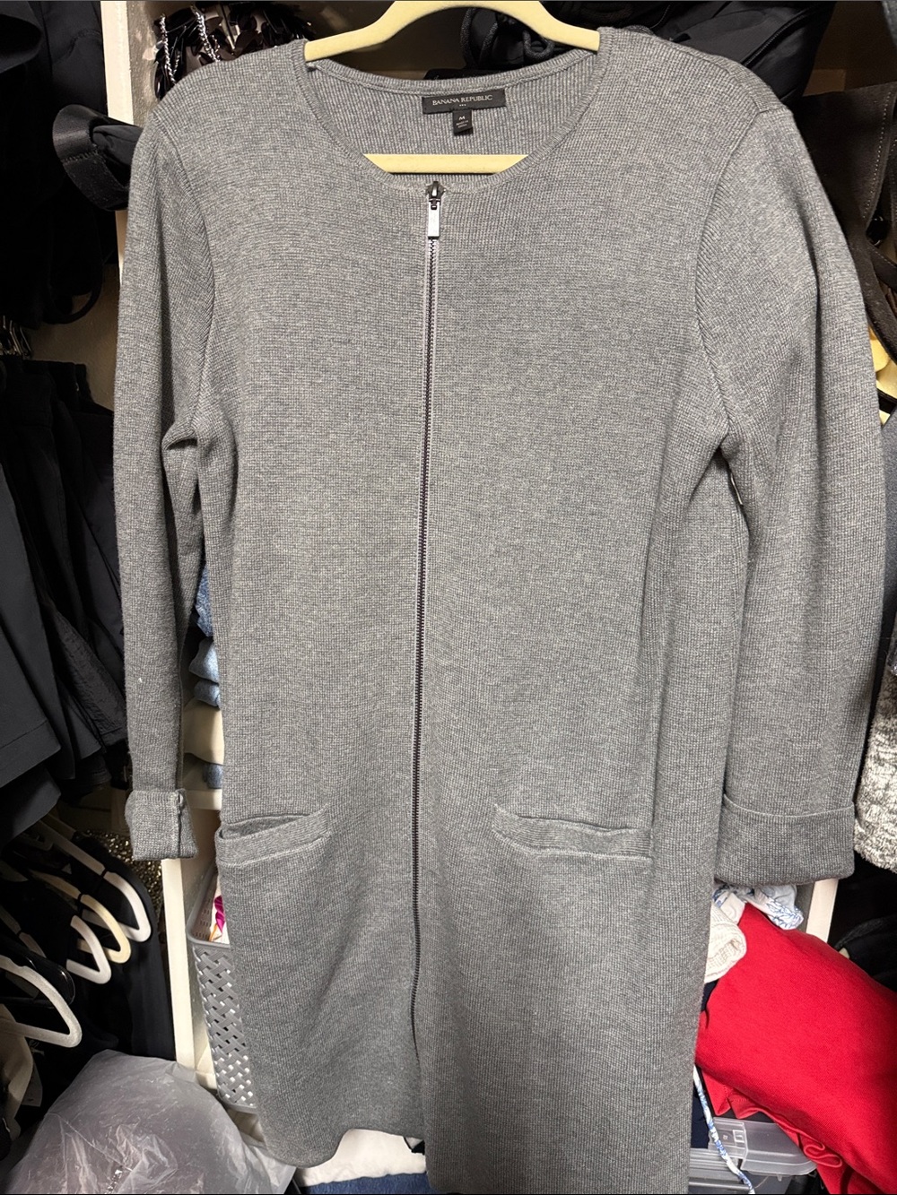 Banana Republic Gray Zip-Front Knit Trench Coat